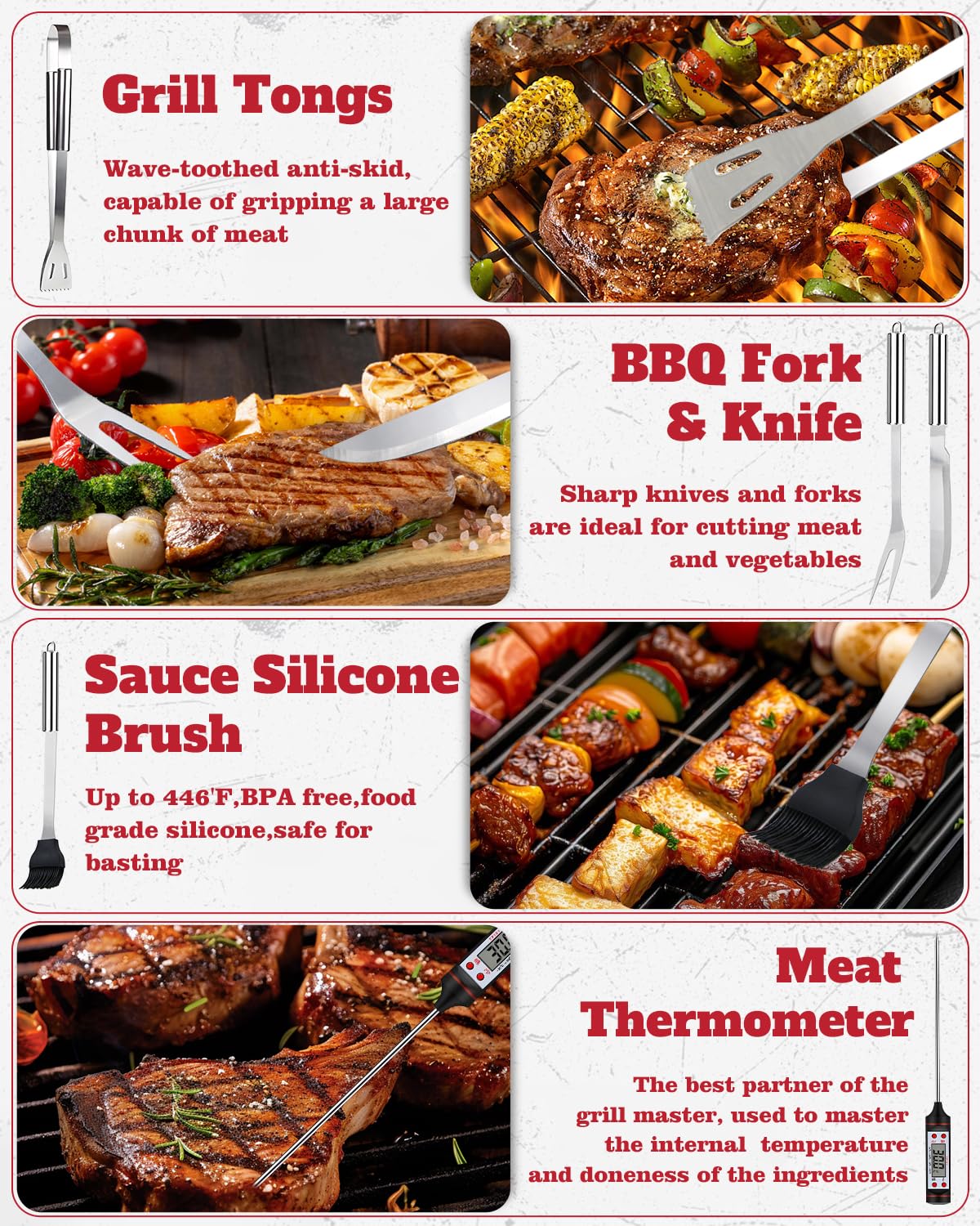 28PCS Stainless Steel BBQ Grill Accessories Set, Grilling Gifts for Men Birthday Father's Day, Portable Multifunction Grilling Utensils Tools Kit with Storage Bag for Outdoor Grill Camping BBQ Party MUYFIO