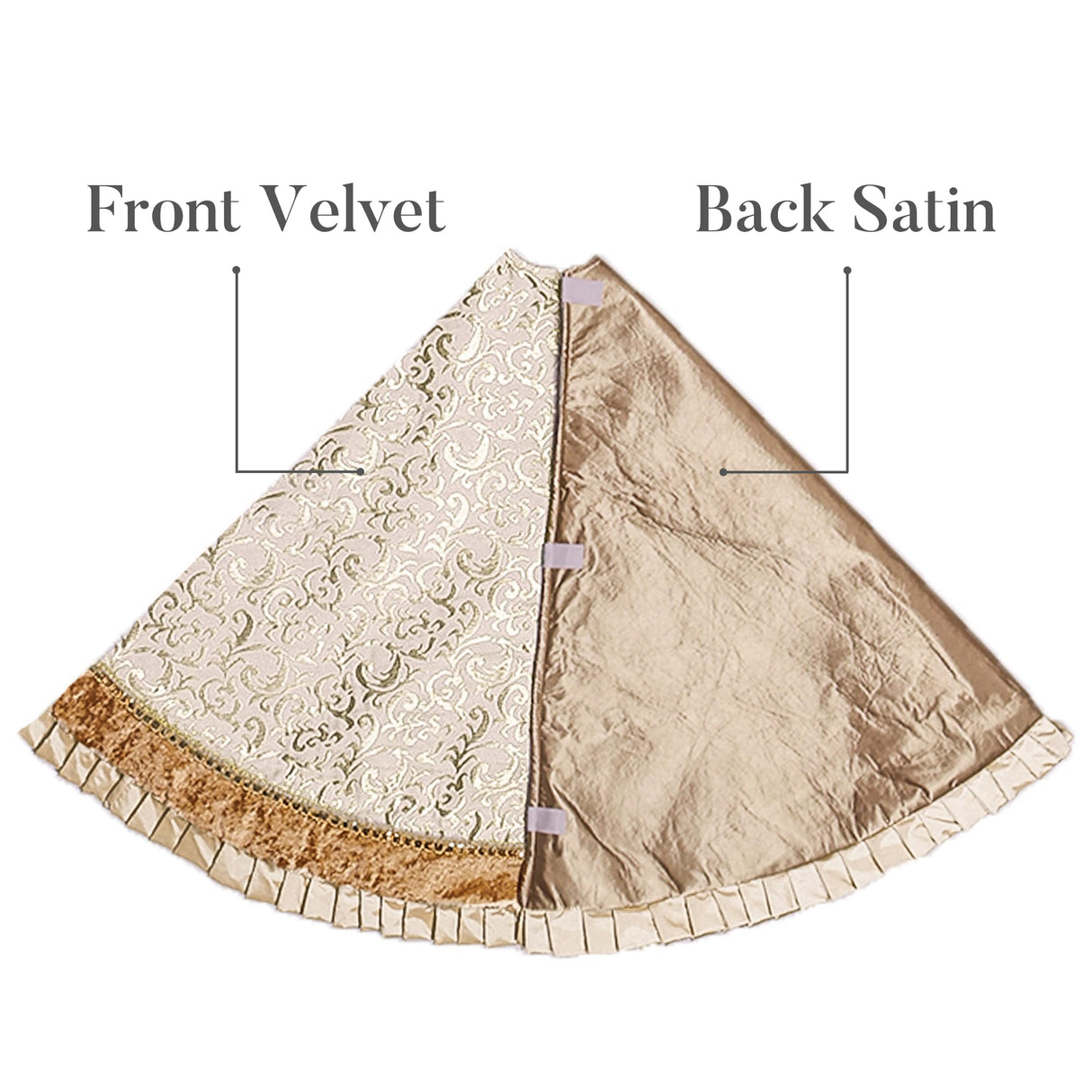 Valery Madelyn Christmas Tree Skirt for Tree Decorations, 60 Inch Fabric White Gold Small Xmas Velvet Tree Skirt with Embroidery Baroque Pattern & Pleated Border for Tree Merry Christmas Party Decor Valery Madelyn