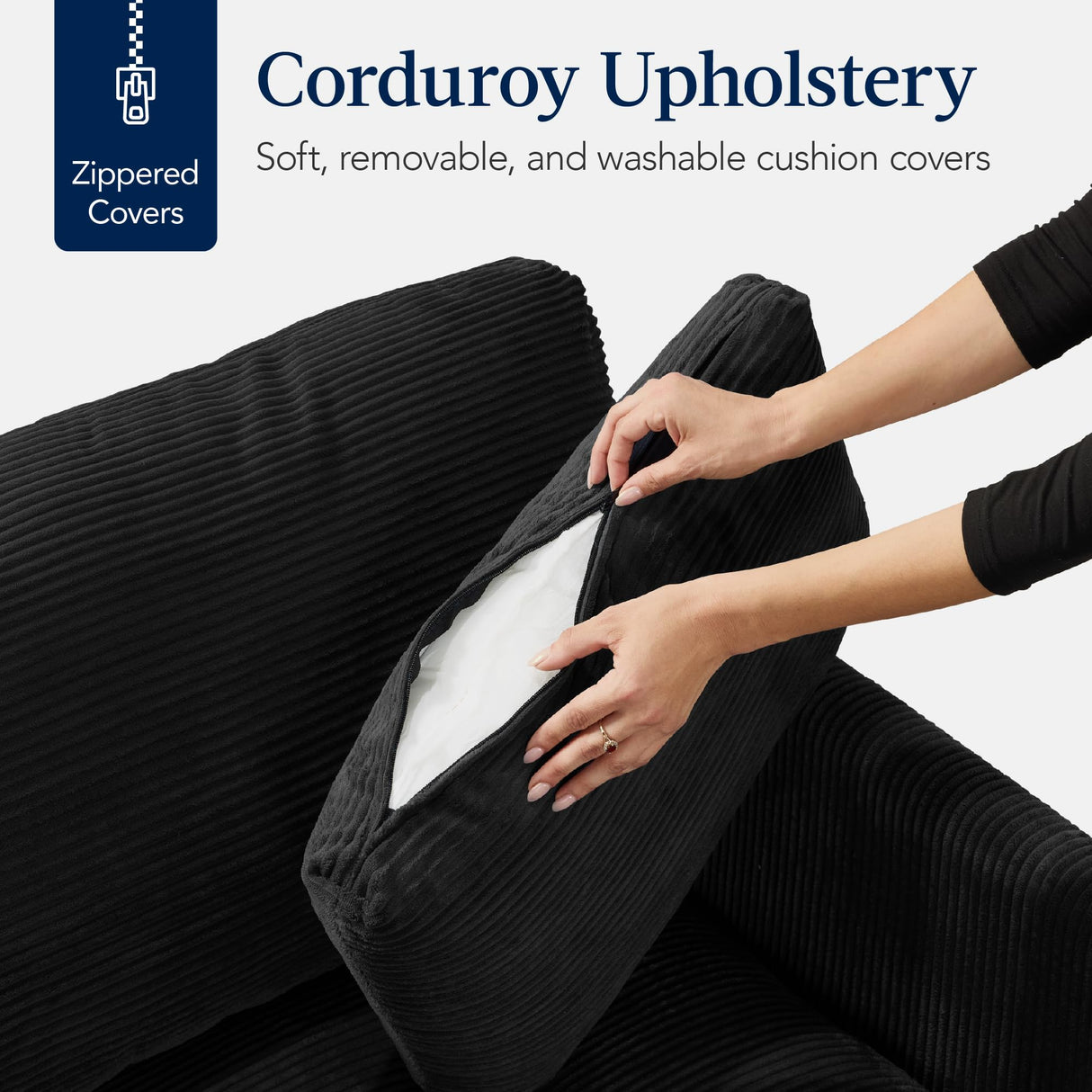 Best Choice Products Modern Loveseat Sofa for Living Room, Corduroy Recliner, Removable Cover, Spring Cushions, Solid Wood Frame, Easy Assembly for Small Spaces, 82in – Black Best Choice Products