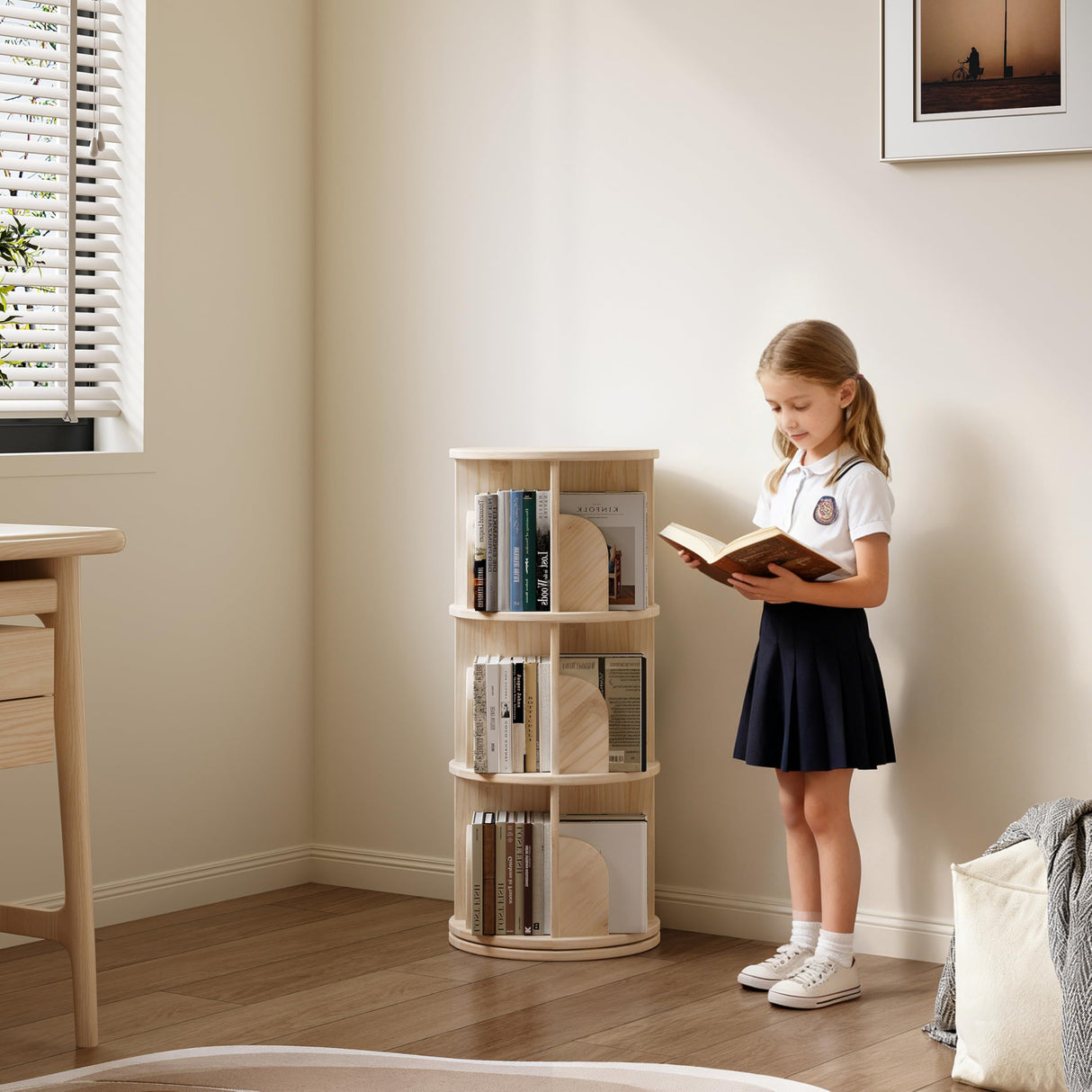 ZeeFu Rotating Bookshelf, 3 Tier 360° Spinning Bookcase Lazy Susan Tower, Multi-Functional Standing Book Shelf Storage Round Carousel for Kids&Adults, Bedroom, Living Room, Study Room, Small Space ZeeFu