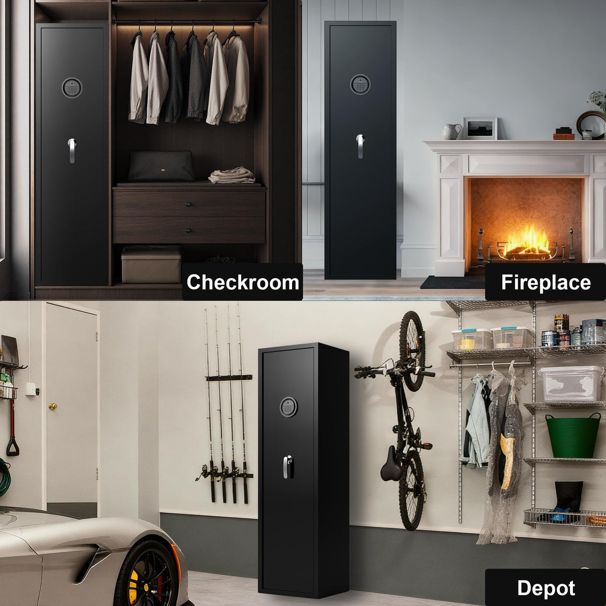 Marcree 8-10 Gun Safe for Rifles and Pistols, Gun Cabinet for Rifle and Shotgun Multi-Function, Biometric Fingerprint Large Rifle Safes for Home, with Inner Cabinet Dual Alarm System Marcree