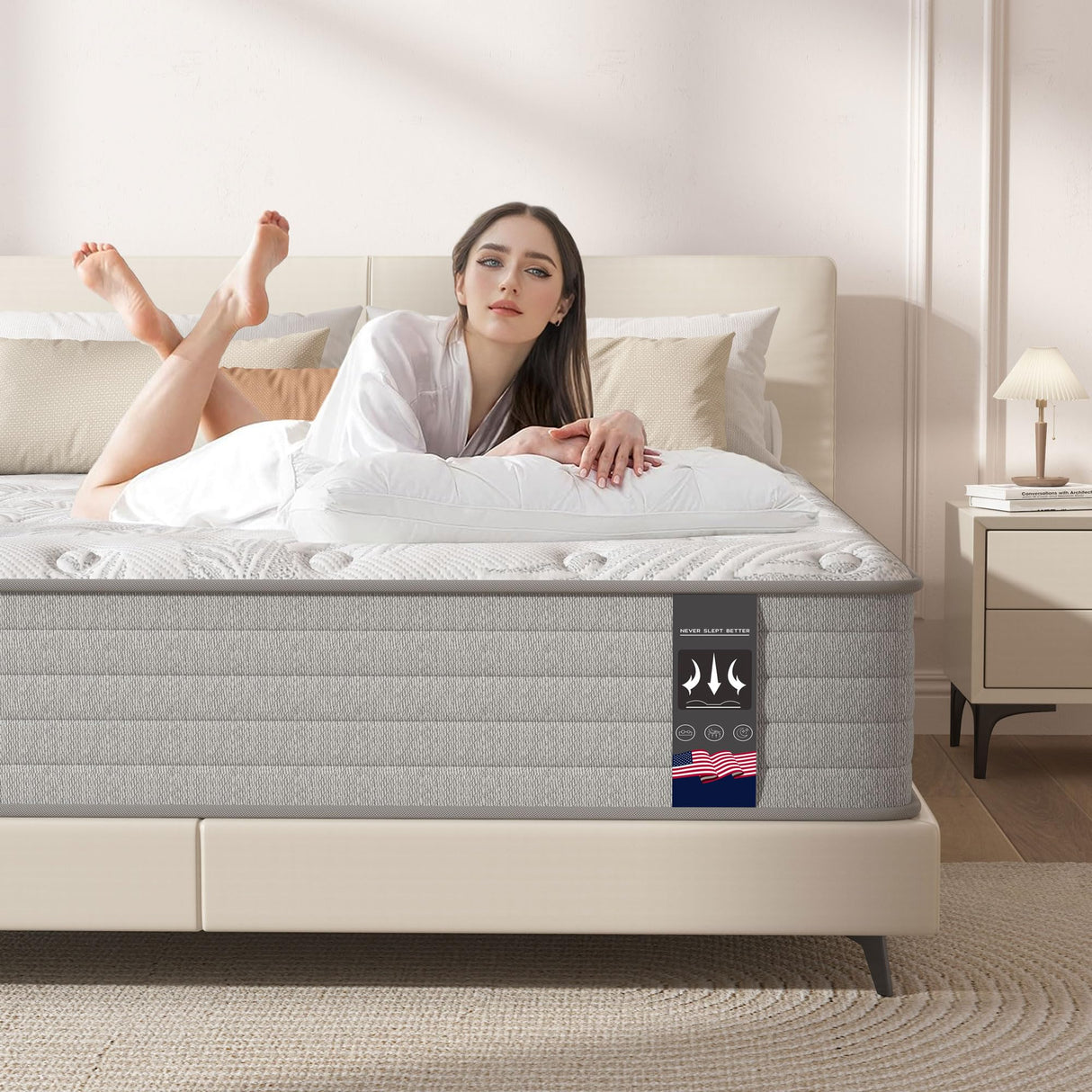 Queen Mattress 12 inch, Medium Firm Hybrid Mattresses with Cooling Gel Memory Foam, Queen Mattress in a Box, Independent Spring for Motion Isolation, Pressure Relief & Upgraded Support, CertiPUR-US Pamag pieeoo