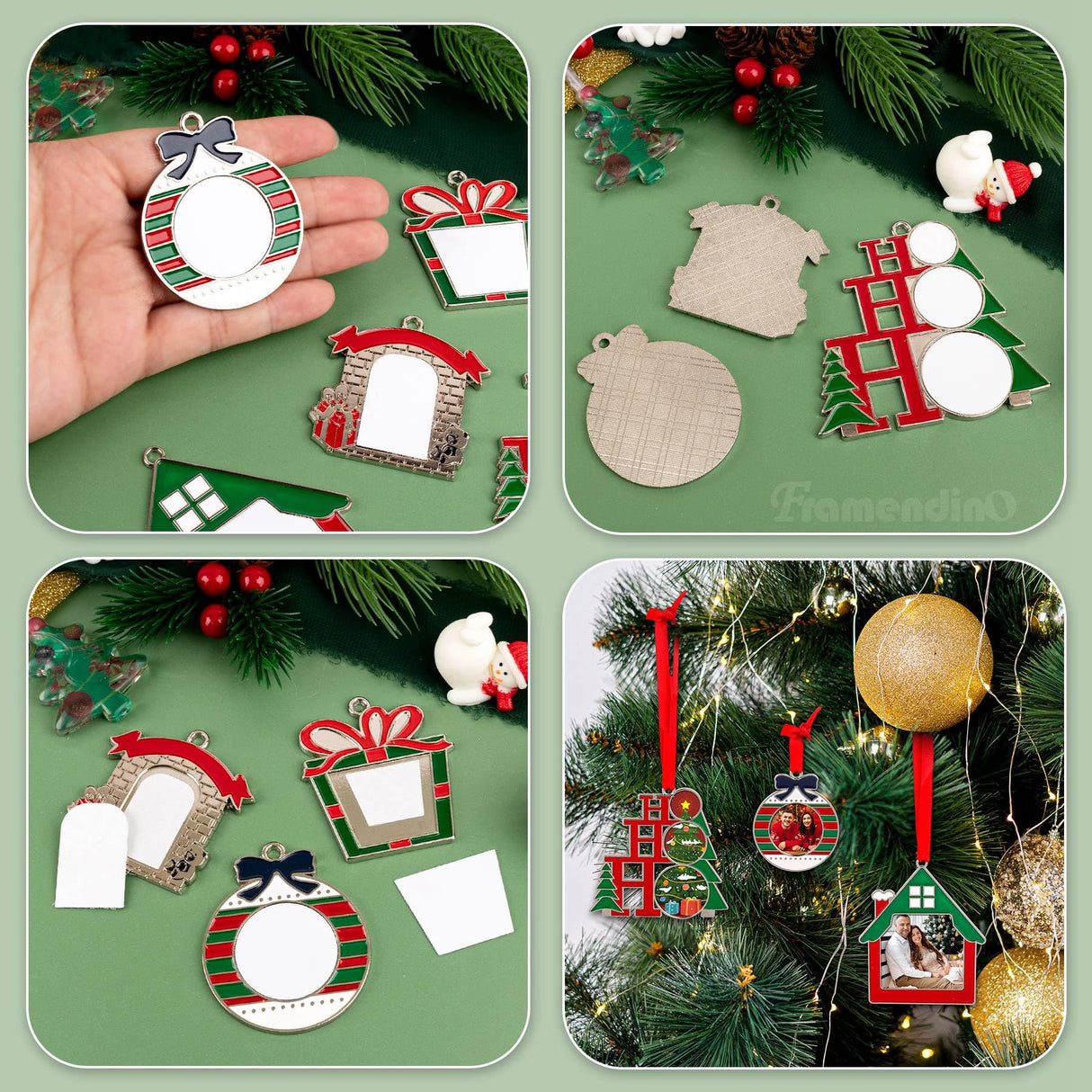 Framendino, 5 Pack Sublimation Hanging Ornament Christmas Metal Ornament Decoration Photo Frame Ornament for Car Christmas Tree Decor Framendino