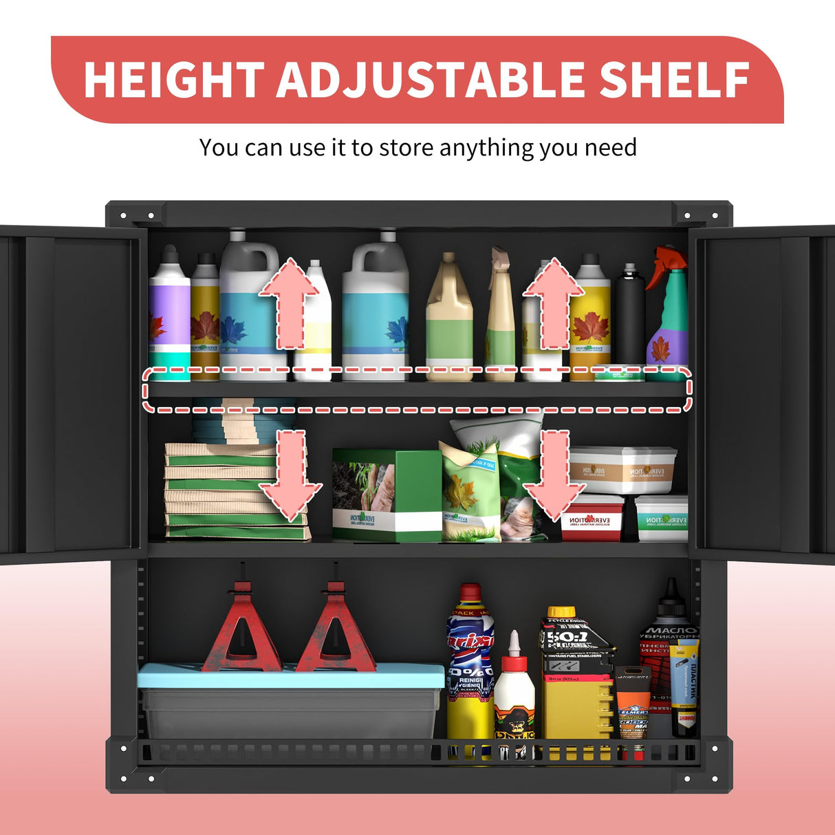 OPTYMIRA Garage Wall Cabinet Metal Storage Cabinet with Lock Wall Mounted Heavy Duty Steel Tool Cabinet with Doors and Shelf Hanging Cabinet for Garage Warehouse Bathroom Kitchen,Assembly Required OPTYMIRA