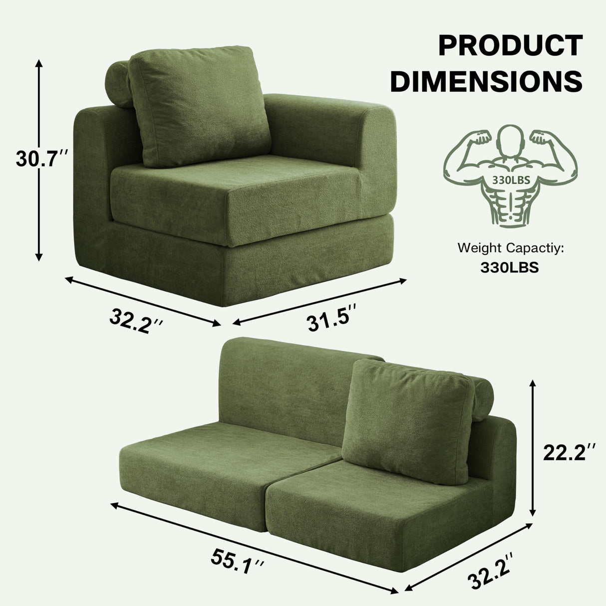 Swbvs Convertible Folding Sofa Bed, Multi-Functional Sleeper Chair with Memory Foam and Back Support – Portable Futon Couch for Living Room, Bedroom, or Small Spaces Swbvs