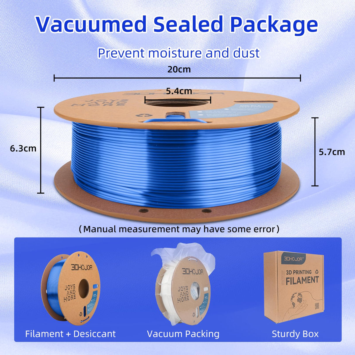 3DHoJor Silk PLA Filament 1.75mm, Silk PLA 3D Printer Filament, 2.2 LBS (1KG) Cardboard Spool, Fit Most FDM 3D Printer, Silk Blue 3DHoJor