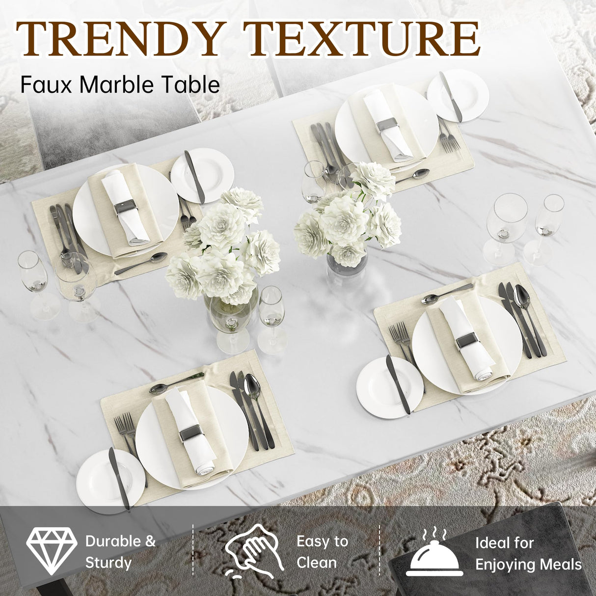 Hooseng Dining Table Set for 4, Faux Marble Small Kitchen Table Chairs Set of 4 with Luxurious Button Tufted Dinner Chairs for Kitchen and Dining Hooseng