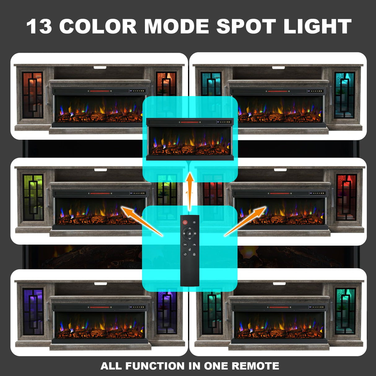 Unineo 75 Inch Electric Fireplace TV Stand, 3- Side Glass LED Modern Media Entertainment Center Console Table for TVs up to 80/85 Inch w/Adjustable Flame, 40’’ Fireplace, Highboy, Gray Wash Unineo