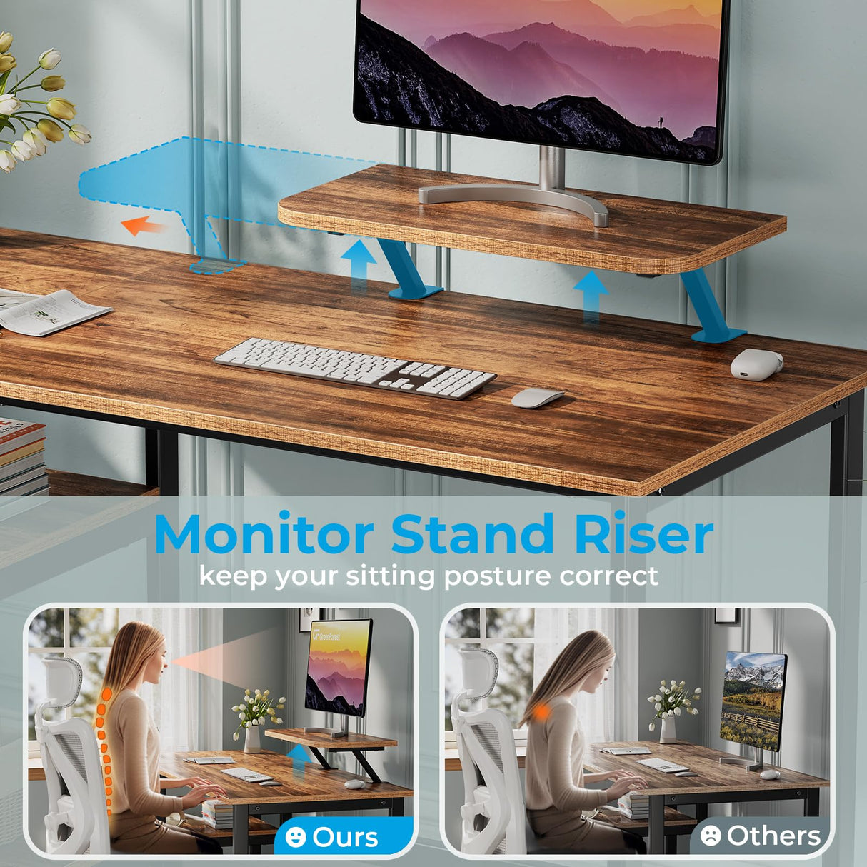 GreenForest Computer Desk with Monitor Stand,39 inch Small Desk with Reversible Storage Shelve,Home Office Work Desk for Small Spaces,Easy Assembly,Walnut GreenForest