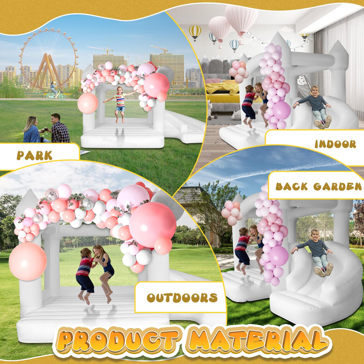 AKSPORT White Bounce House Inflatable Jumping Castle with Slide & Air Blower for Kids, Wedding & Birthday Parties, 17 * 11 * 10FT AKSPORT