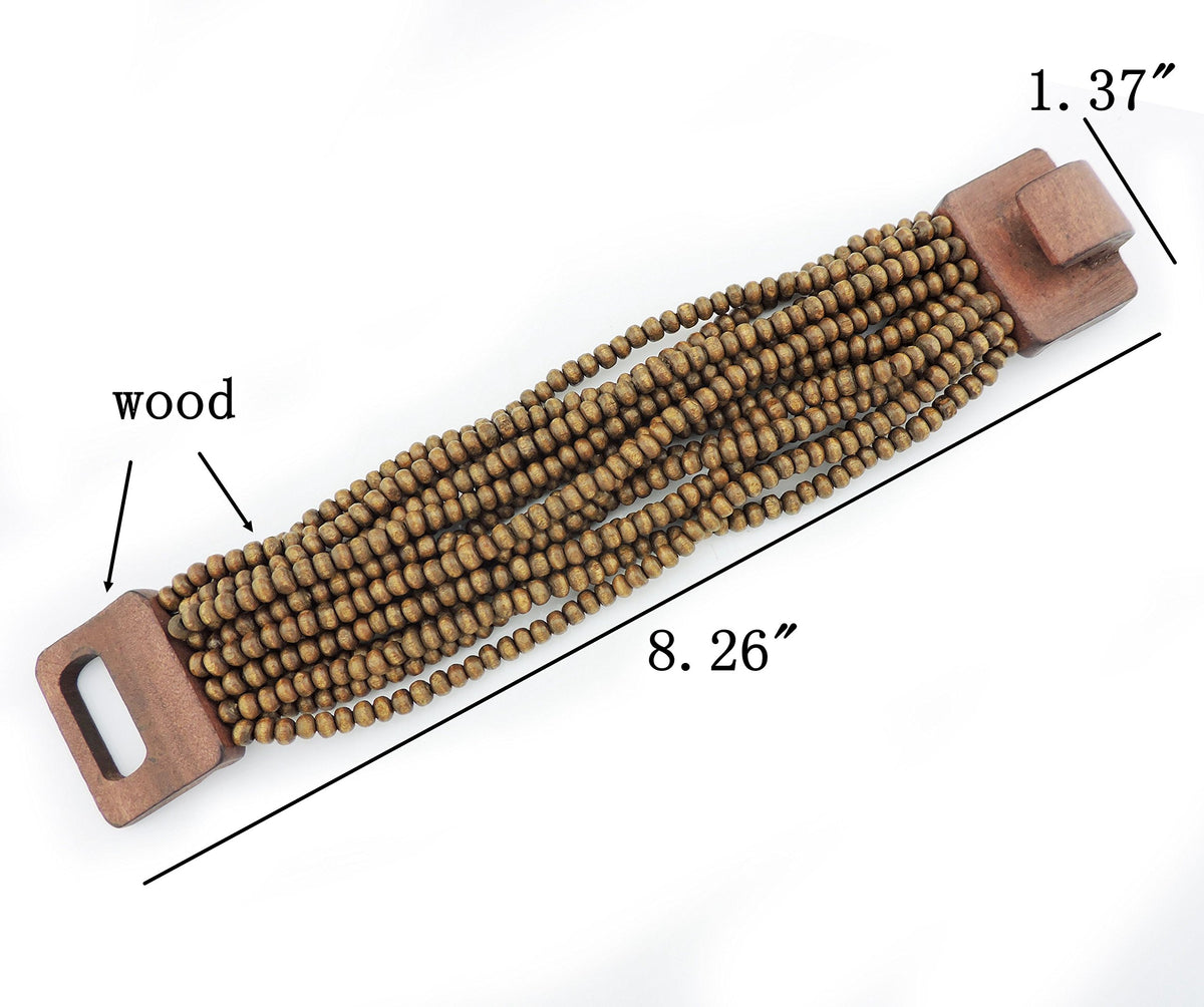Coiris Wooden Beaded Bangle Bracelets for Women Boho Chunky Beaded Strand Bracelets Bohemian Summer Beach Bracelet Jewelry for Women (BR1199) Coiris