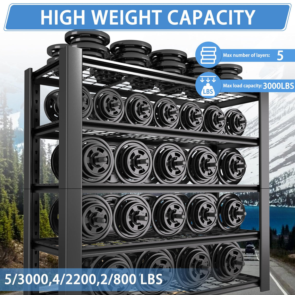 NEXVRTAU 5-Tier Heavy Duty Garage Shelving Unit with Wire Shelves,3000 LBS Capacity Metal Storage Rack 76"H x 60"W x 24"D,Adjustable Boltless Steel Shelves for Garage,Basement,Pantry,Warehouse.1 Pack Nexvrtau