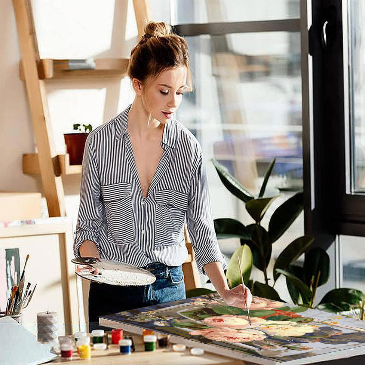 MXCFZX Flowers Paint by Numbers kit for Adults/Beginner Framed - Small Easy Acrylic Paint by Number Kits on Advanced Canvas 12x16 in, Paint Crafts for Home Decor(with Framed) MXCFZX