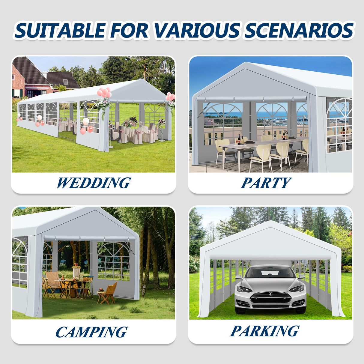 COVERONICS Outdoor Canopy Party Tent, 20'X40' Patio Party Tent with Rollable Sides and 4 Sandbags, Heavy Duty Steel Frame Carport Gazebo Event Tent Perfect for Wedding, Birthday Party, Outdoor Event COVERONICS