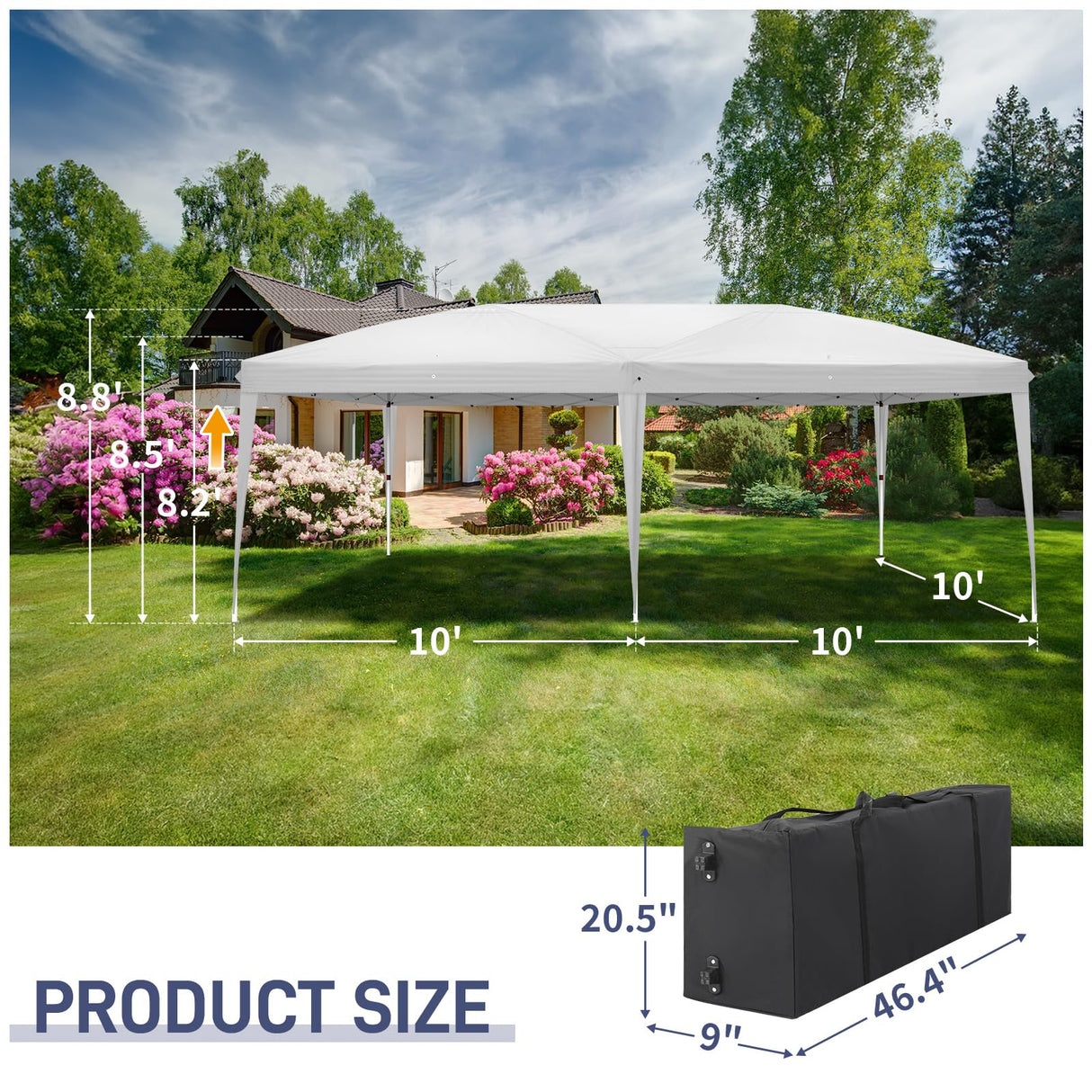 Outvita 10x20ft Ez Pop Up Outdoor Canopy Tent, Portable Commercial Instant Tent with Carry Bag for Party Wedding Birthday BBQ Events Outvita