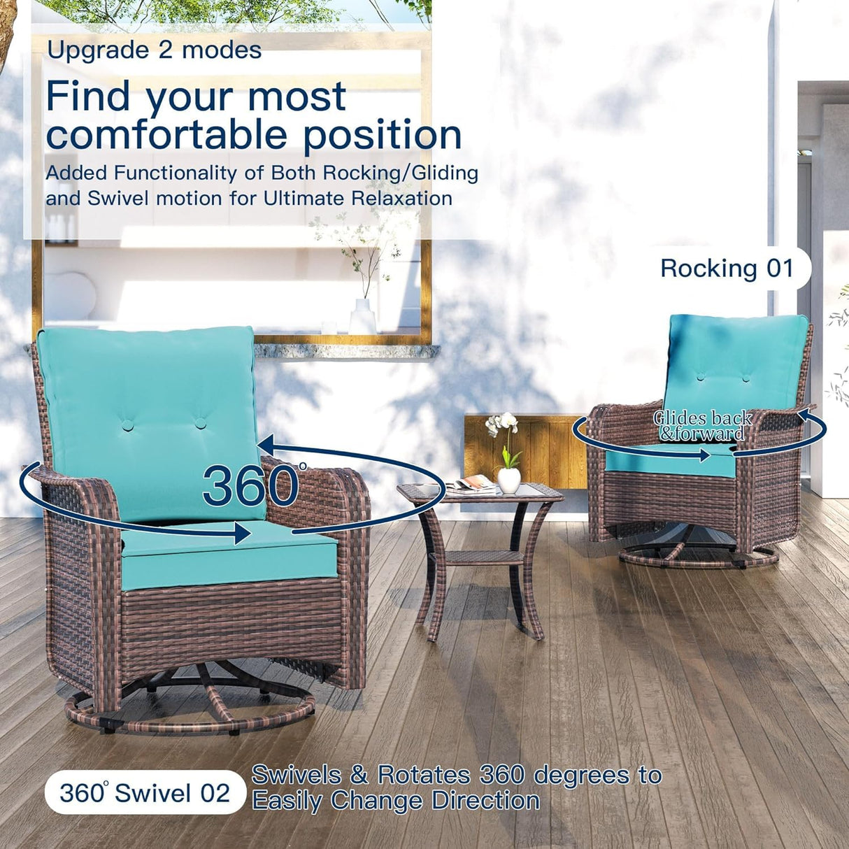 Kullavik 13 Pieces Outdoor Patio Furniture Set with 55000BTU Gas Propane Fire Pit Table,PE Wicker Rattan Sectional Sofa Patio Conversation Sets,Swivel Rocking Chairs Set,Blue Kullavik