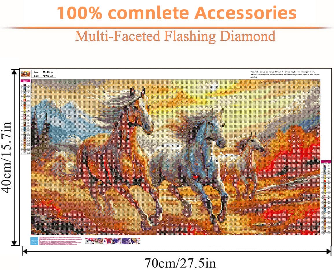 Axquilon Extra Large Diamond Art Kits for Adults, 5D Horse Large Diamond Painting Kits for Beginners, Full Drill Horse Crafts Gem Art Painting for Home Wall Decor 28x16in Axquilon