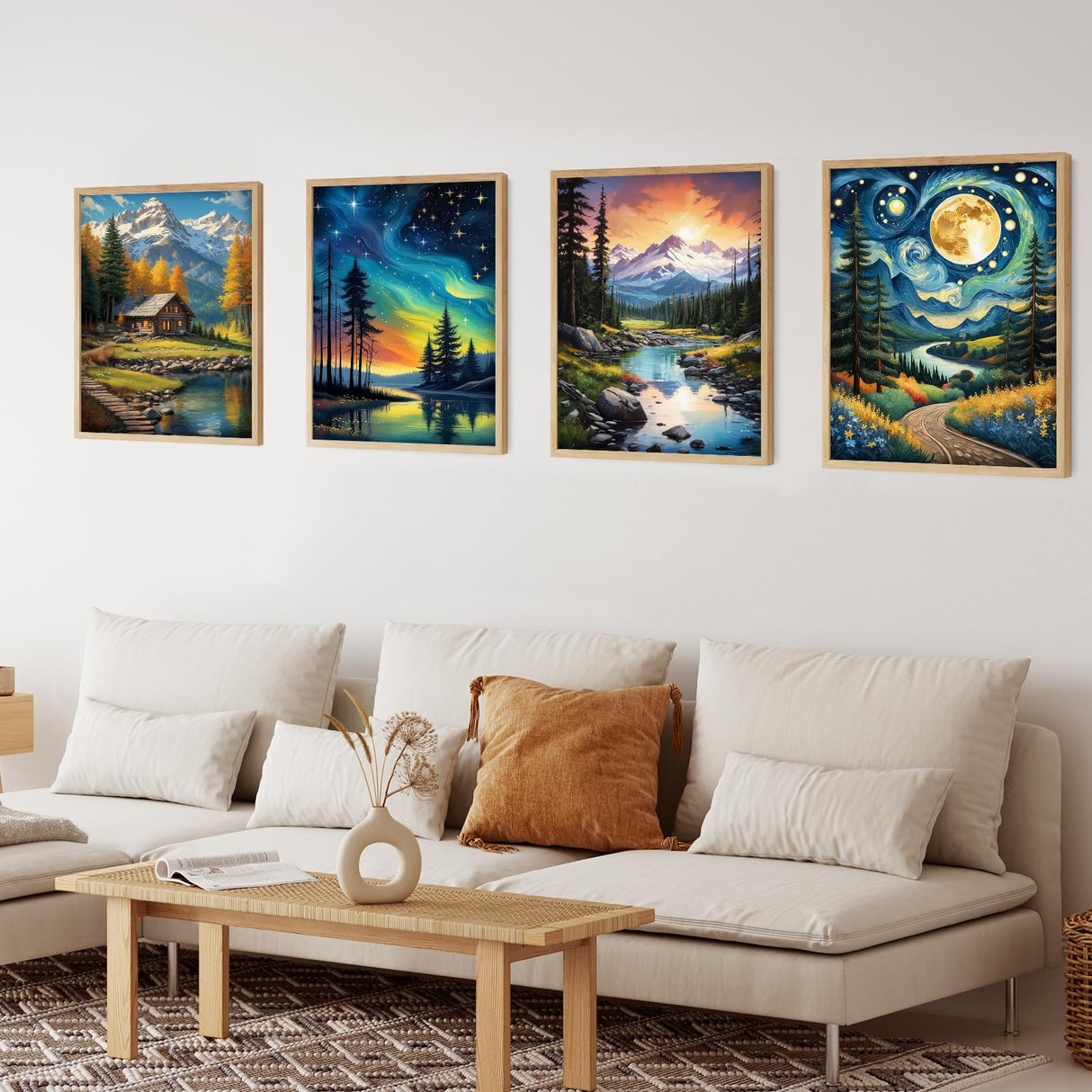 4 Pack Diamond Art Kits for Adults, 5D Full Drill Landscape Diamond Painting Kits for Beginners, Forest Mountain Starry Sky Gem Art and Crafts Home Wall Decor 12 X 16 inch Ninonly