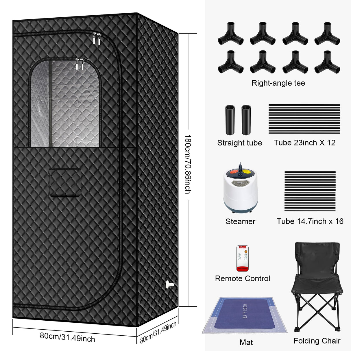 MIXC Portable Steam Sauna Box, Portable Sauna for Home, Person Sauna Tent Sauna Box at Home Spa with 2.6L & 1500W±10%, Remote Control, Folding Chair, Home Sauna for Gym,Pilates,Garage,Hot Tub MIXC