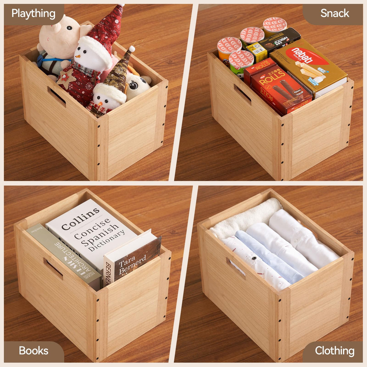 KIRIGEN Stackable Wood Storage Cube /Basket/ Bins Organizer for Home Books Clothes Toy Modular Open Cubby Storage System - Office Cubical Bookcase Closet Shelves C26-NA KIRIGEN