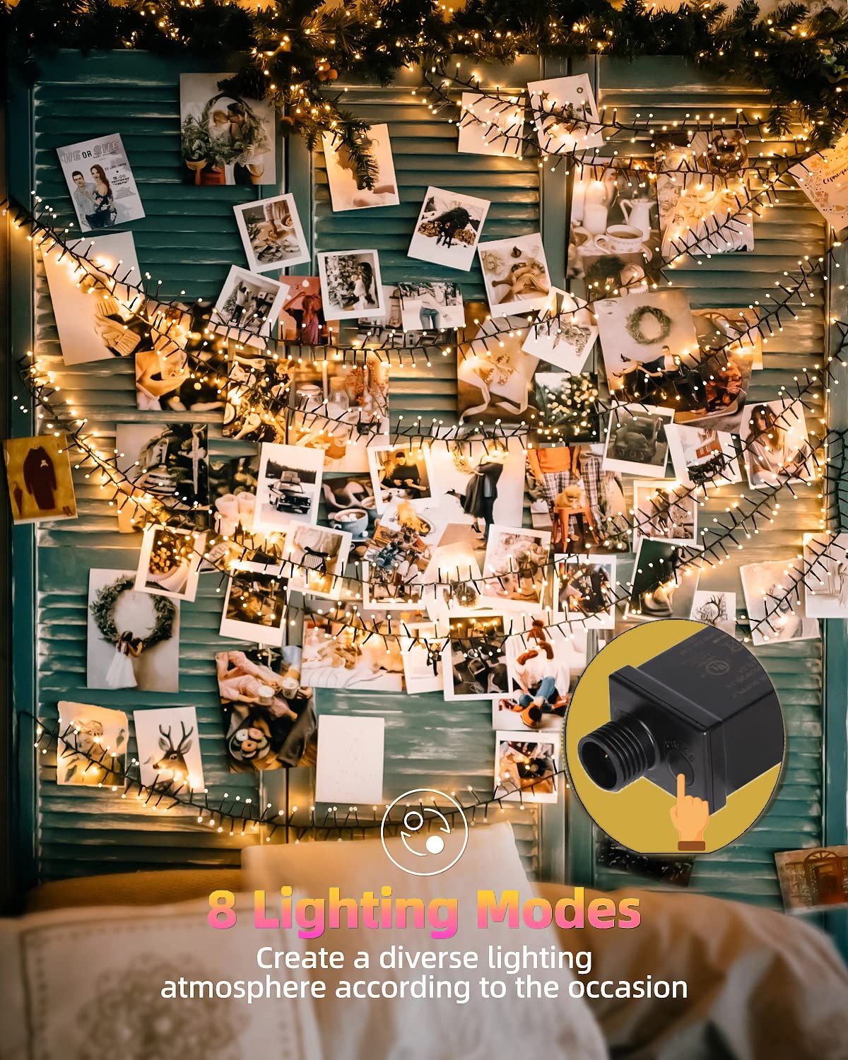 Quntis LED Christmas Cluster Lights, 760 LEDs 25FT Outdoor Waterproof Black Wire Christmas Firecrackers String Lights, 8 Modes Warm White Twinkle Fairy Lights Decor for Indoor Xmas Tree Wedding Party Quntis