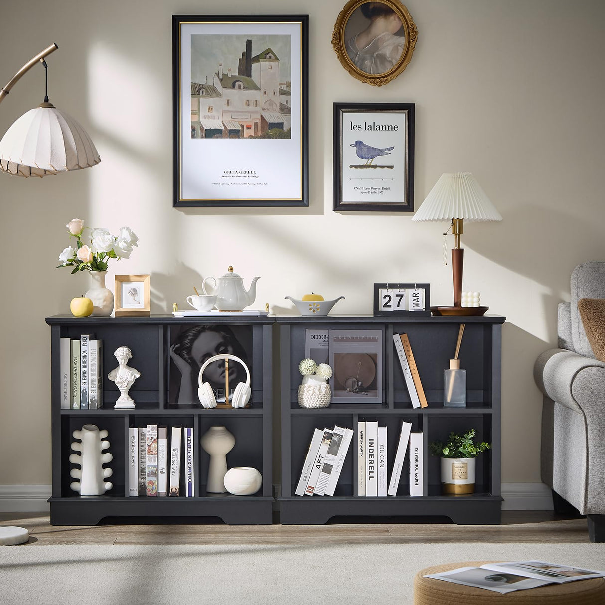 Farmhouse 5 Cube Bookshelf, Black Storage Organizer Bookcase, Kids Toy Storage Cabinet, Small Bookshelves Storage Organizer Shelf, Wood Display Cabinet Book Shelves for Bedroom,Living Room,Office FFBCFDK