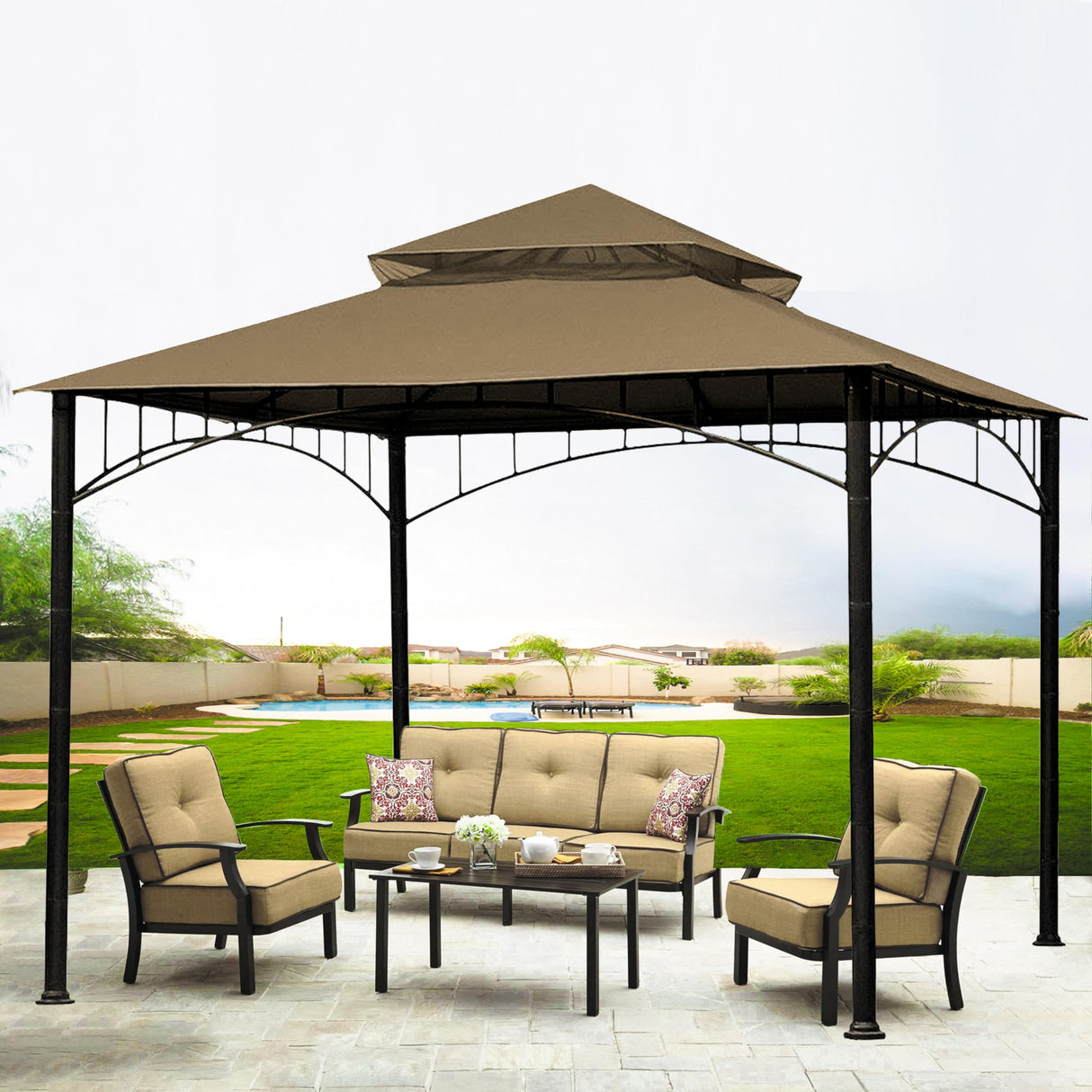 SCOCANOPY Replacement roof for Target Madaga Gazebo Model L-GZ136PST,(Khaki) SCOCANOPY