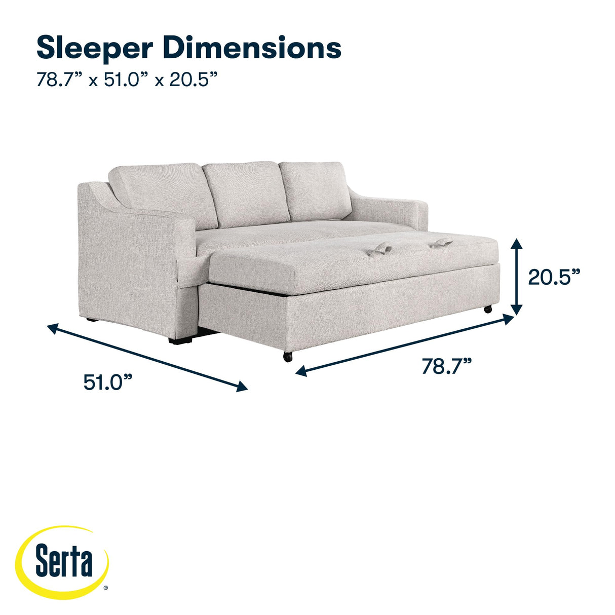 Serta® Hawthorne 90.6" Slipcovered Queen-Size Convertible Pop-up Sofa, Dreamcoil® Comfort, Woven Polyester Blend Fabric, Linen Serta