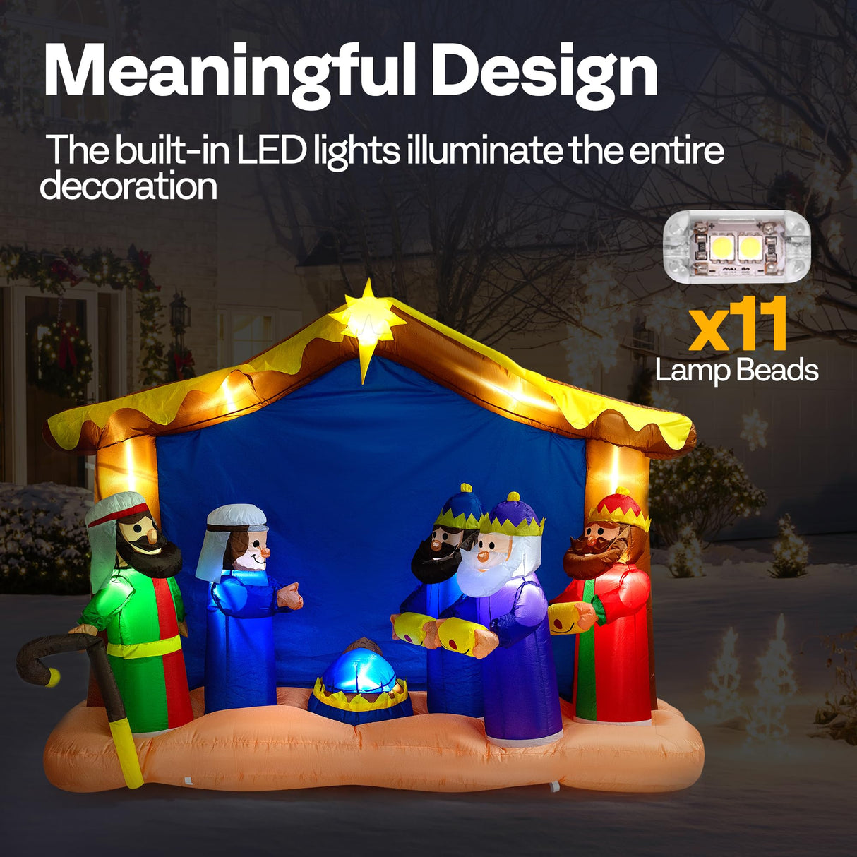 VIVOHOME 8FT Christmas Inflatable Outdoor Decoration, Nativity Scene Set, Navidad Blow Up Yard Decor with Built-in LED Light for Lawn, Garden, Party VIVOHOME