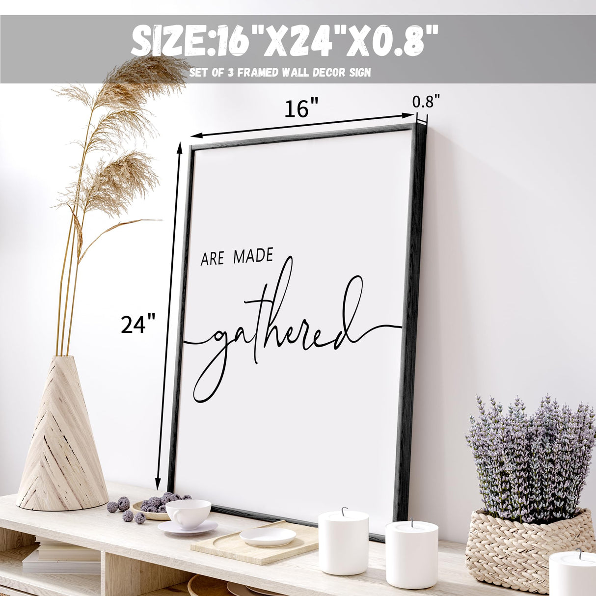 Houmury Set of 3 Framed Farmhouse Memories Around Table Sign Wall Decor for Living Room Wall Art Wood Signs (Black, 16"x24") Houmury