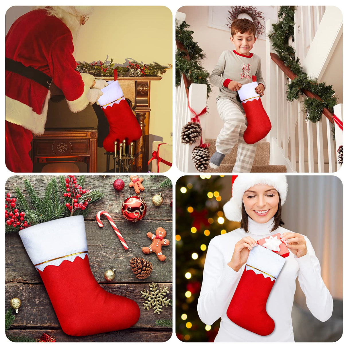 Zubebe 24 Pcs Felt Christmas Stockings 15 Inch Party Favors Stockings Xmas Decoration Stockings Rustic Christmas Santa Stockings for Christmas Holidays Home Decorations(Red) Zubebe