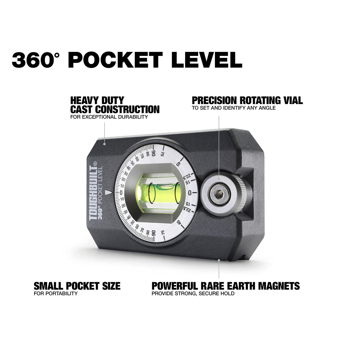 ToughBuilt 360 Degree Pocket Level - (TB-H2-L-4R) Black ToughBuilt