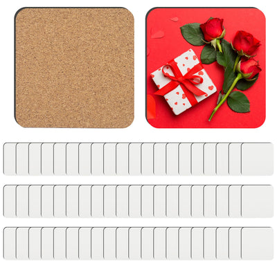 24 PCS Sublimation Coasters Blanks MDF Cork Back Heat Transfer Coasters Wood Hardboard Coasters Blank Sublimation Square Crafts Coaster Blanks Bulk for Christmas Valentine's Day, 3.93 x 3.93 inch