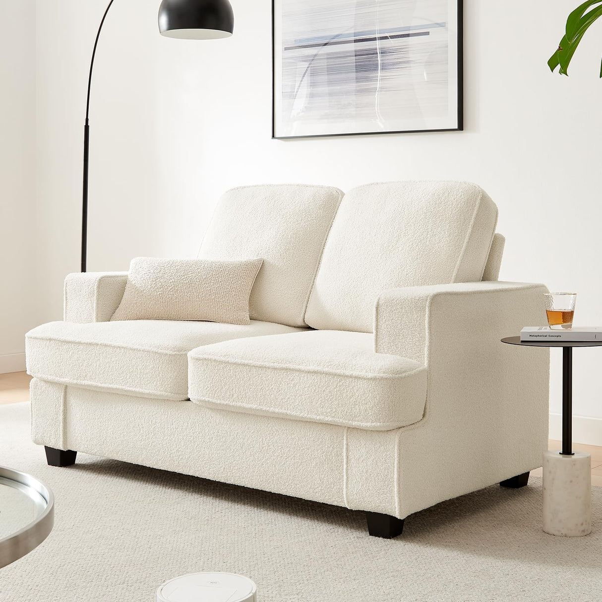 Zelimon Loveseat, 61” Spacious Deep Seat Sofa for Living Room/Bedroom/Office/Apartment, Sofa Bed for Small Spaces, Detachable Futon Couch Cover, Easy to Install, Beige Teddy Fleece Zelimon