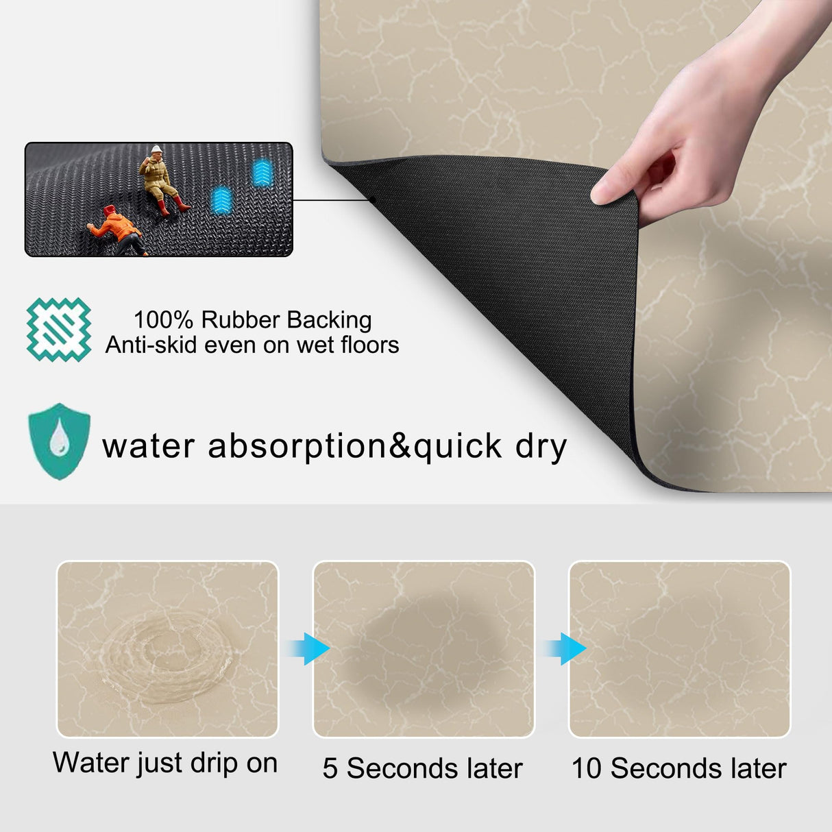 Coffee Maker Mat for Countertops, Coffee Bar Accessories Fit Under Coffee Machine Mat 19"x12"Rubber Backed Coffee Pots - Table Mat Under Appliance, Kitchen Counter Coffee Dish Drying Mat, Marble Beige Golener