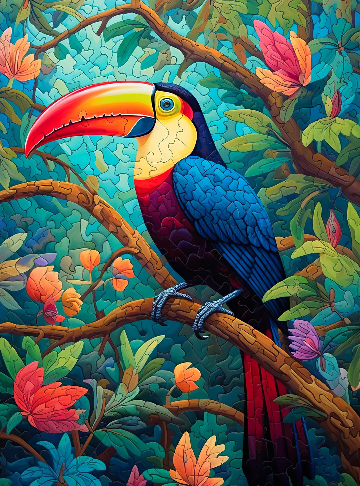 Cross & Glory - Mystical Mosaic: Toucan's Paradise - 1000 Piece Jigsaw Puzzle for Adults | Vibrant Tropical Forest Art Cross & Glory
