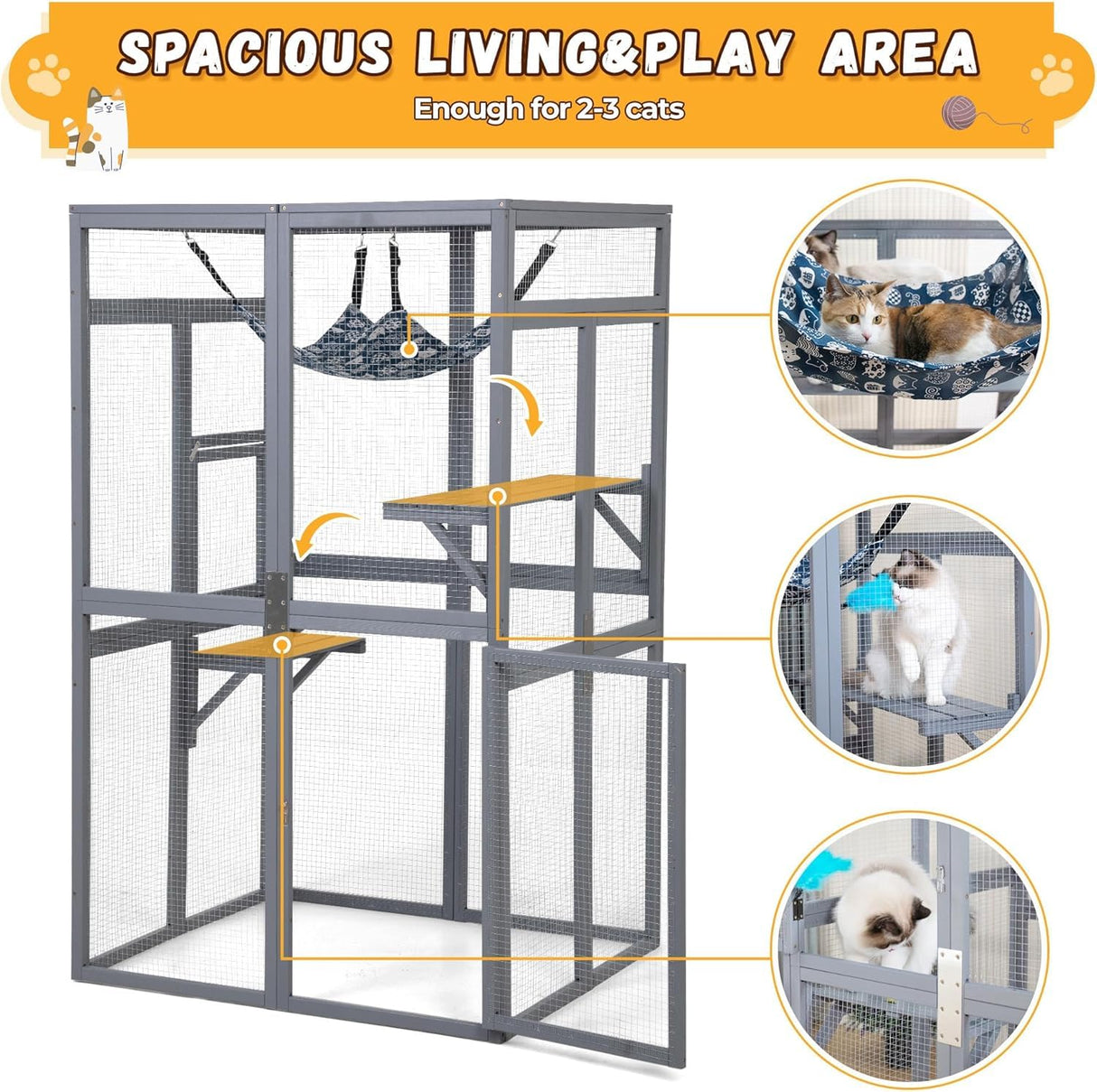 Catio Outdoor Cat Enclosure, Outdoor Cat House with Window Access, Patio Kitty Shelter (Grey) CHEN Select