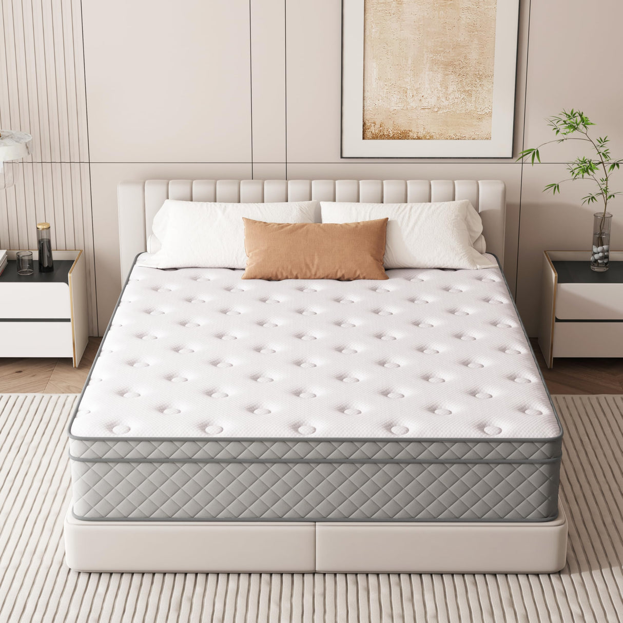 PurrJoys Queen Mattress, 12 Inch Cooling-Gel Memory Foam and Pocket Spring Hybrid Mattress, Queen Bed Mattress in a Box, CertiPUR-US Certified, Medium Firm, Queen Size Mattress PurrJoys