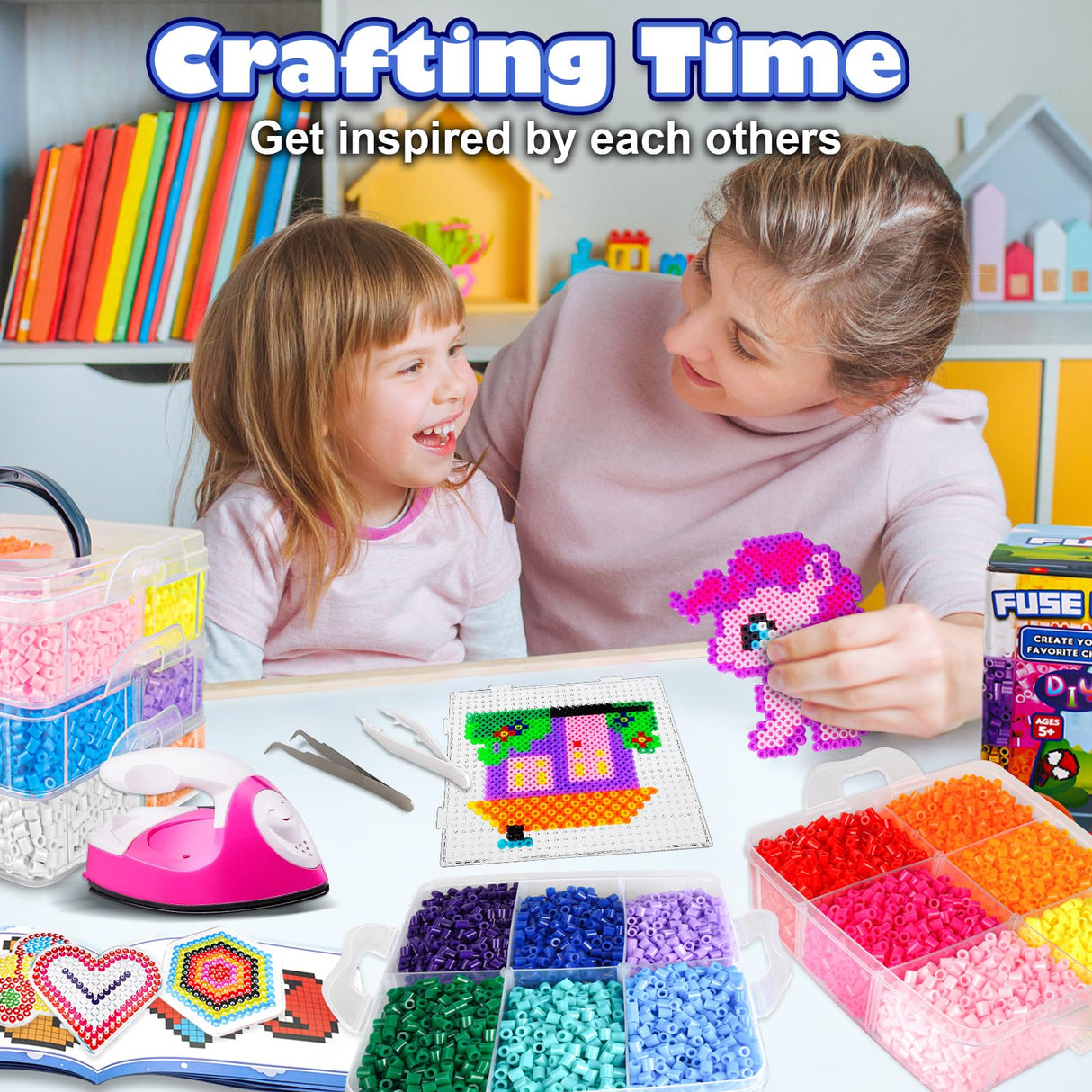 FUNZBO 12000 5mm Fuse Beads Kit Iron Set - Toys Gifts for Kids Crafts for Girls Ages 8-12, Arts and Crafts for Kids Ages 6-8, Gifts for Girls Boys Age 5 6 7 8 9 10 11 12 Year Old FUNZBO