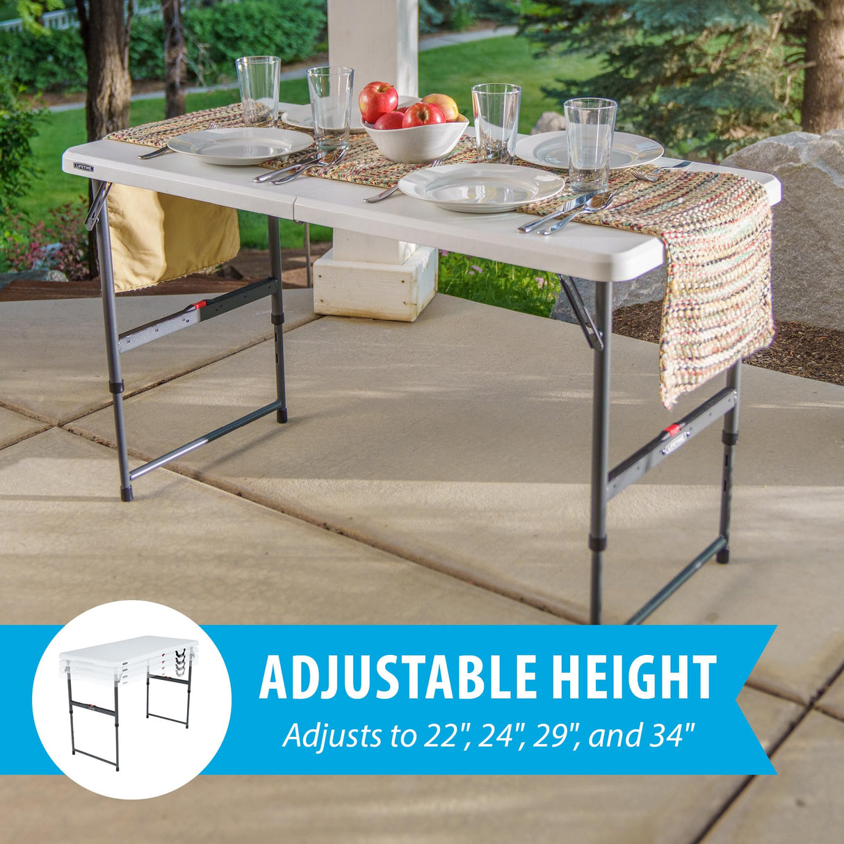 Lifetime Height Adjustable Folding Table, 4 Foot Lifetime