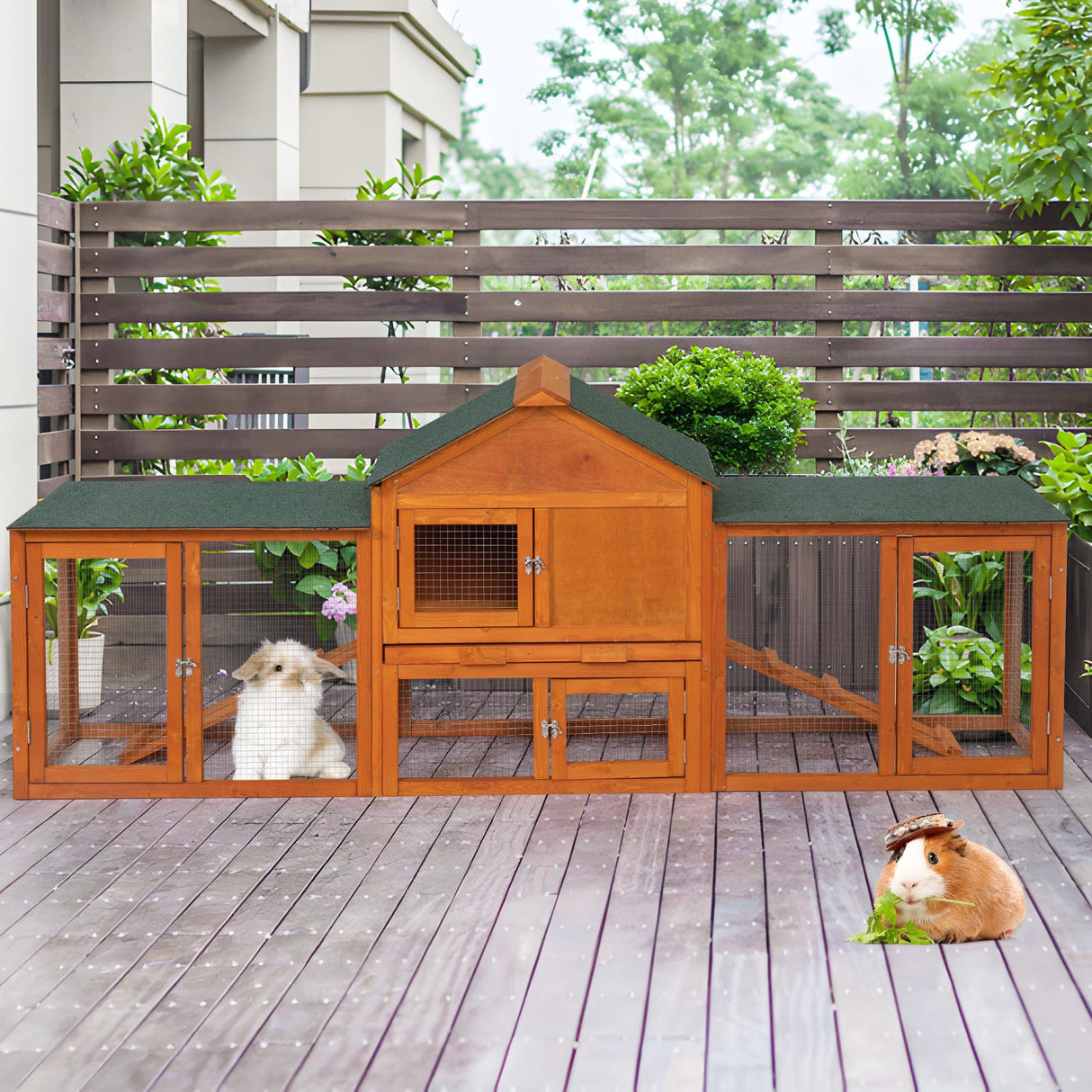 COZIWOW 83” Extra Large Wooden Rabbit Hutch Outdoor Easy to Assemble and Durable Rabbit Cage Bunny Hutch Indoor with Cleaning Tray & Waterproof Roof for Small and Medium Bunny Rabbit Chick (Orange) COZIWOW