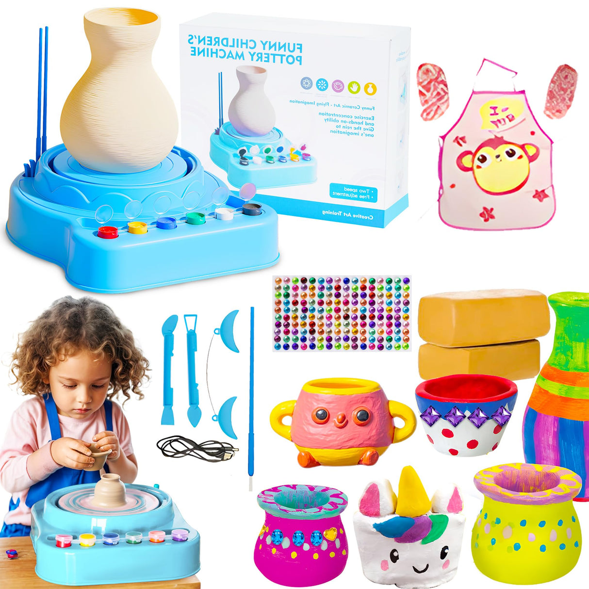 MOMJOY Pottery Wheel Toys for Ages 8-13, Pottery Wheel for Kids and Adults - Arts and Crafts for Kids Ages 8-12,Pottery Wheel Kit for Beginners,Birthday Gift for Boys and Girls MOMJOY