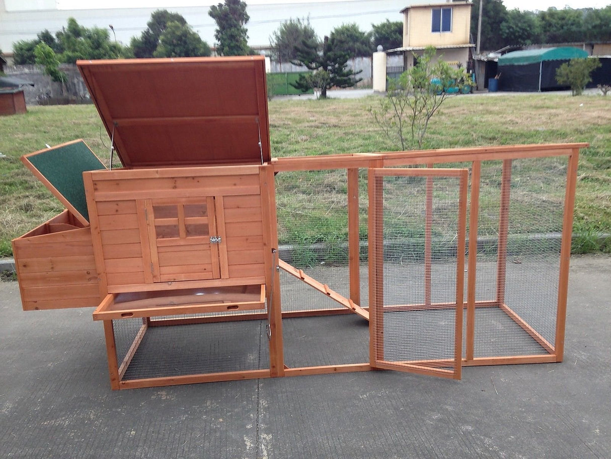 ChickenCoopOutlet Large 95" Deluxe Solid Wood Hen Chicken Cage House Coop Huge with Run Nesting Box ChickenCoopOutlet