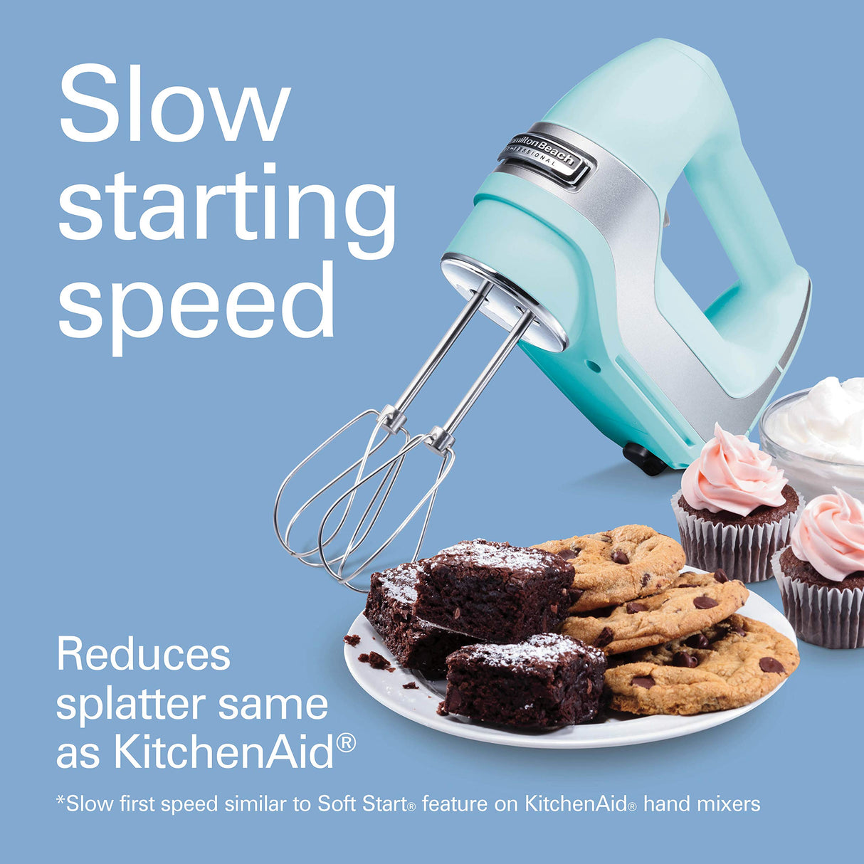 Hamilton Beach Professional 5-Speed Electric Hand Mixer with Snap-On Storage Case, QuickBurst, Stainless Steel Twisted Wire Beaters and Whisk, Mint (62658) Hamilton Beach Professional