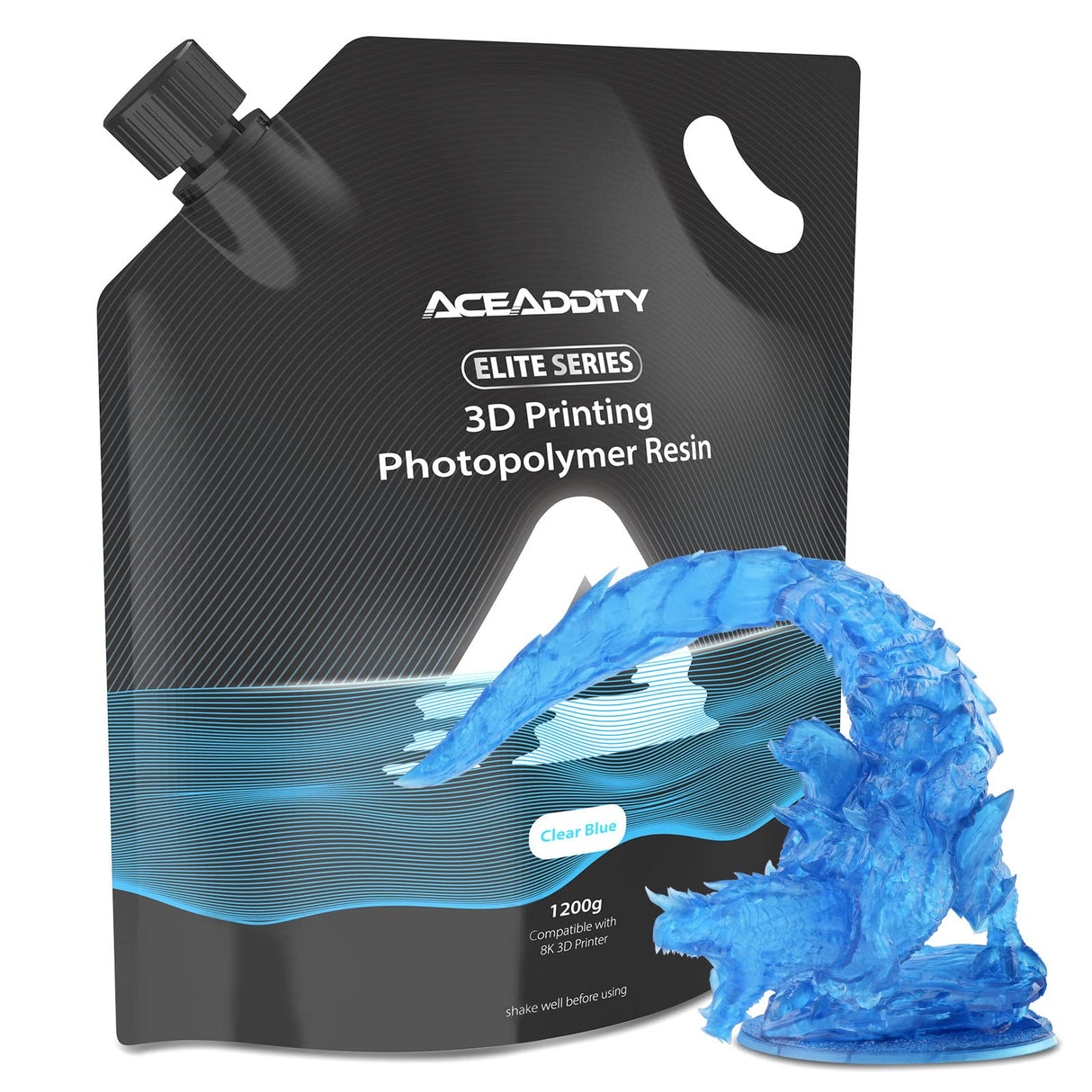 Aceaddity Elite Series 3D Printer Resin 405nm Photopolymer Resin LCD/DLP UV-Curing High Precision 3D Printing Liquid Compatible with 8k 3D Printer (Clear Blue, 1200g) Aceaddity
