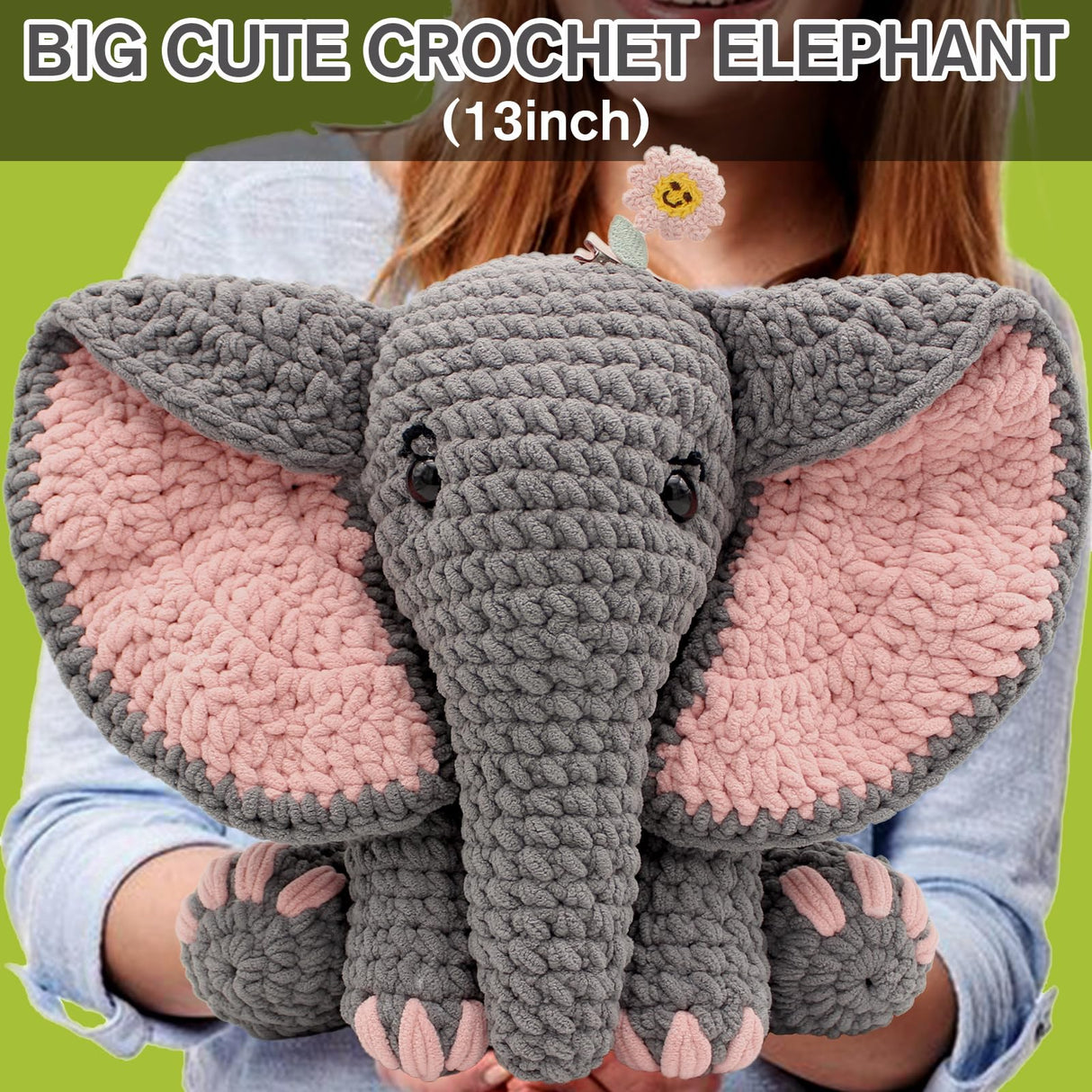 CODGP Crochet Kit,13in Crochet Animal Kit Elephant,Crochet Starter Kit Gift for Adults Kids with Yarn Sets,Amigurumi Crochet Kits with Step-by-Step Video Tutorials CODGP