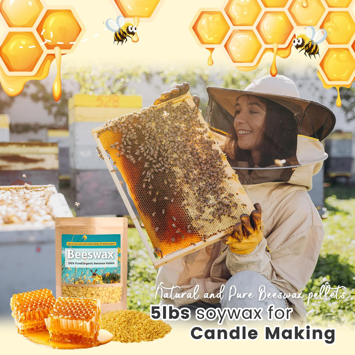 Ksedcon Beeswax for Candle Making Kit, 5lb Beeswax to Make Candles Include Bees Wax with Digital Wax Melter, Candle Wicks, Stickers, Candle Making Kit for Adults Ksedcon