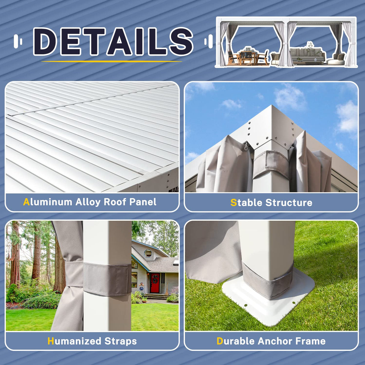 MELLCOM Louvered Pergola 12x20, Aluminum Pergola with Adjustable Louvered Roof, Outdoor Pergola with Waterproof Curtains and Nets, White MELLCOM