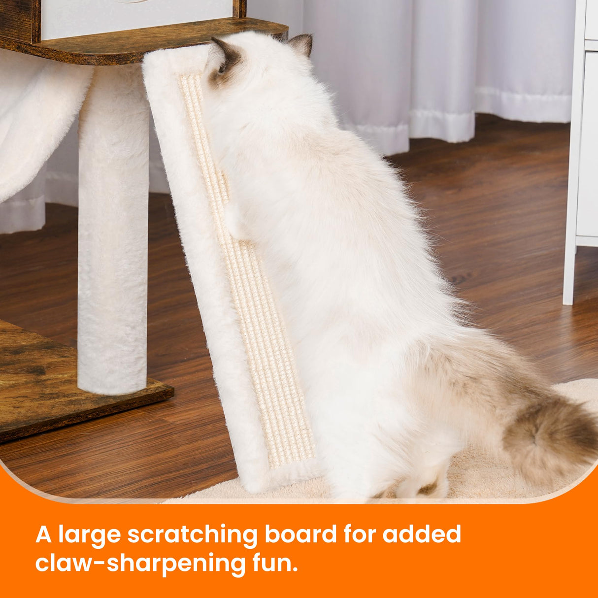 Hebly Wood Cat Tree for Indoor Cats, Cat Condo for Large Cats with Self Groomer,Modern Cat Scratching Tower with Basket,Hammock,Dangling Ball and leaves,Rustic Brown HCT120SR Heybly