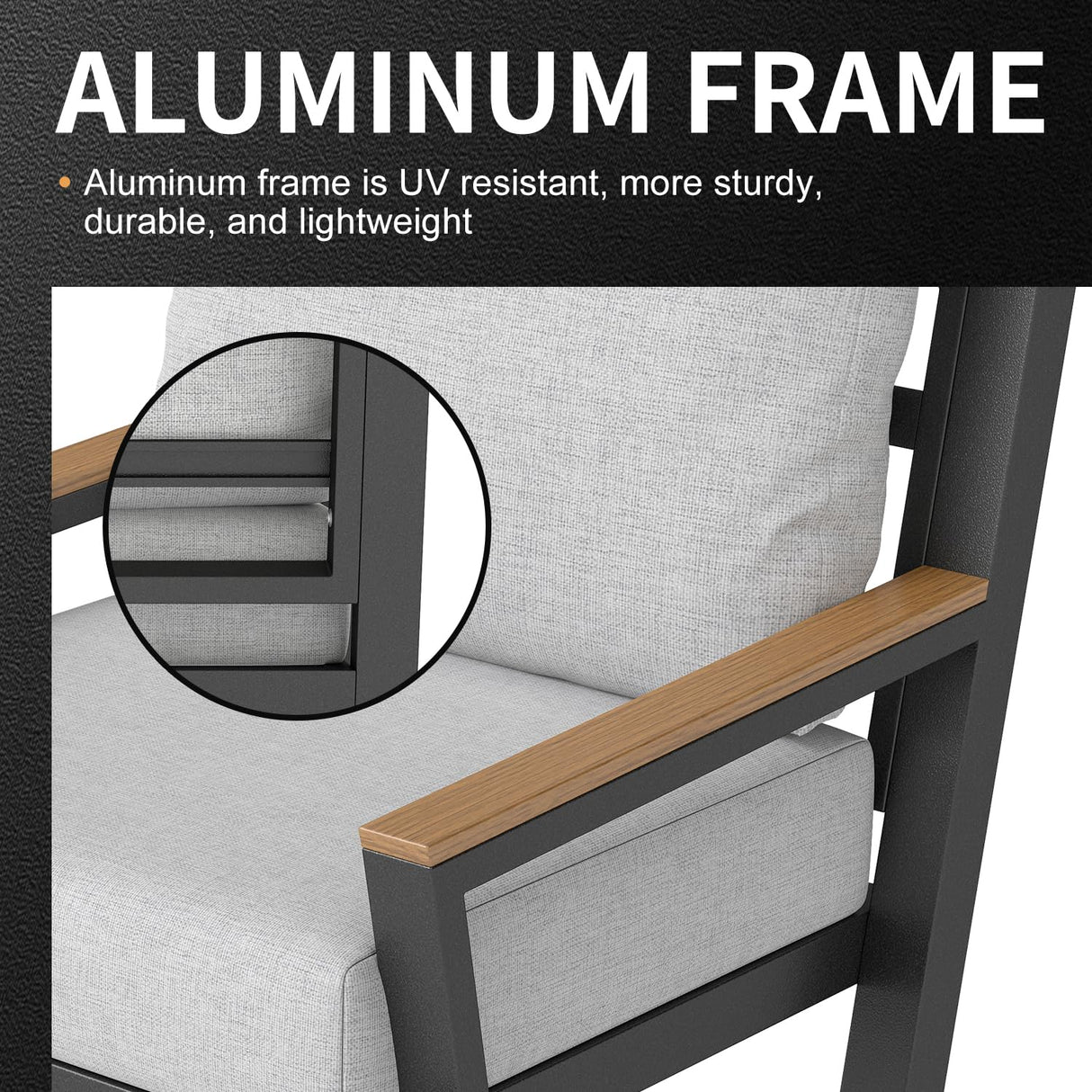 Aug-guan Aluminum Outdoor Sofa,4 Seats Modern Patio Furniture Set,Sectional Sofa Conversation Set with Coffee Table, Upgraded Washable Cushions for Garden Backyard,Grey Aug-guan